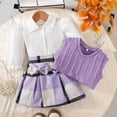 thumbnail image 5 of GBSYEWXS Teen Girls Outfits Sets Plaid Print Sweater Skirt Long Sleeve Lapel Neck Trendy 3Pc Outfit Set Purple Size 1-2 T, 5 of 7