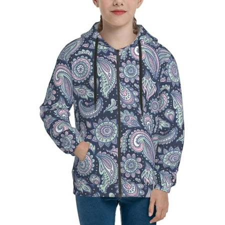 

Hoodies for Women Light Green Pink Paisley Long Sleeve Sweatshirt Drawstring Zip Up Hoodie with Pockets Teen Girl Clothes