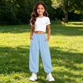 thumbnail image 2 of Kids Girls Baggy Sweatpants Elastic Waist Jogger Pants with Cuffed Ankles Loose Fit Lounge Trousers 4-14Y, 2 of 8