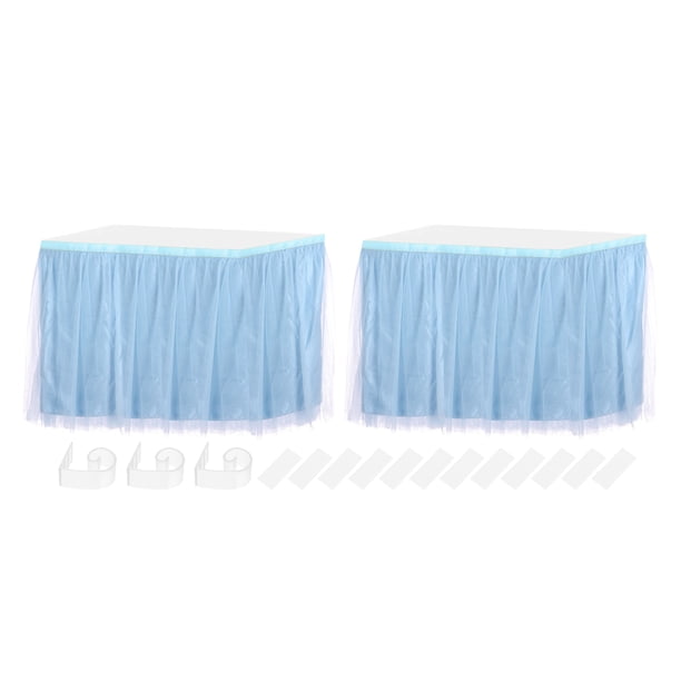 Falda de mesa de tul azul claro de 2 piezas de 6 pies para decoración de mesa de fiesta, mesa de postres y pastel