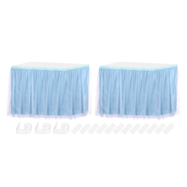 Falda de mesa de tul azul claro de 2 piezas de 6 pies para decoración de mesa de fiesta, mesa de postres y pastel