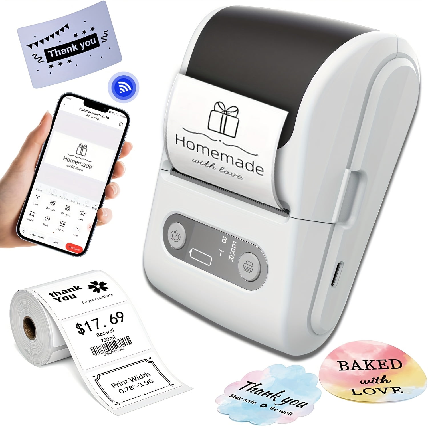 Portable Label Printer, Thermal Printer with Built-In Thermal Paper, No Ink Required, Mini Label Printer, Sticky Notes, Product Labels, Name Stickers, a Perfect Home And Office Storage Planner