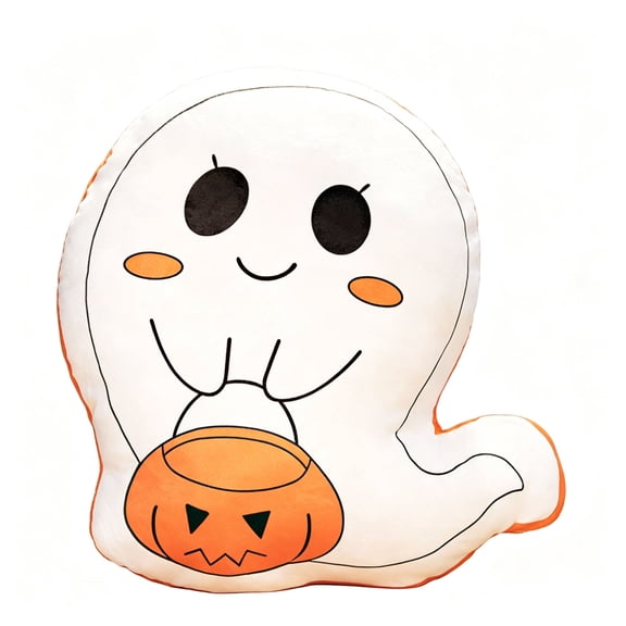 Halloween Ghost Shaped Throw Pillows, Soft Fluffy Plush Fabric, Cute Boo Decorative Throw Pillows, Fits Sofa Bed Couch, Halloween Themed Party Room Decor, Cozy Gift Idea