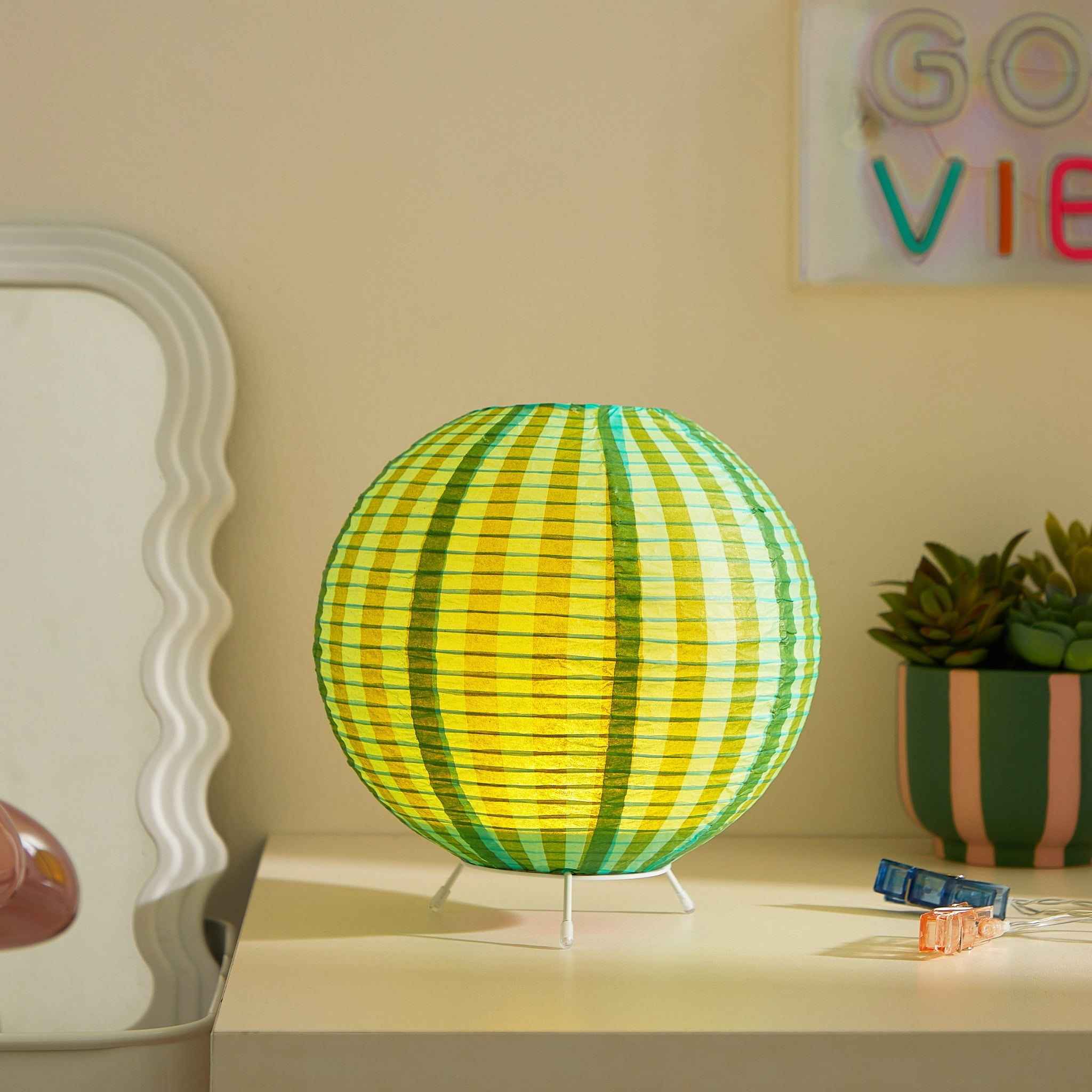 Urban Shop 8.2"H x 9" D Paper Lantern Table Lamp, Green