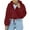 Wine, variant on Women's Full Zip Fleece Short Jacket Warm Winter Long Sleeve Hooded Sherpa Crop Coat with Pockets Wine S