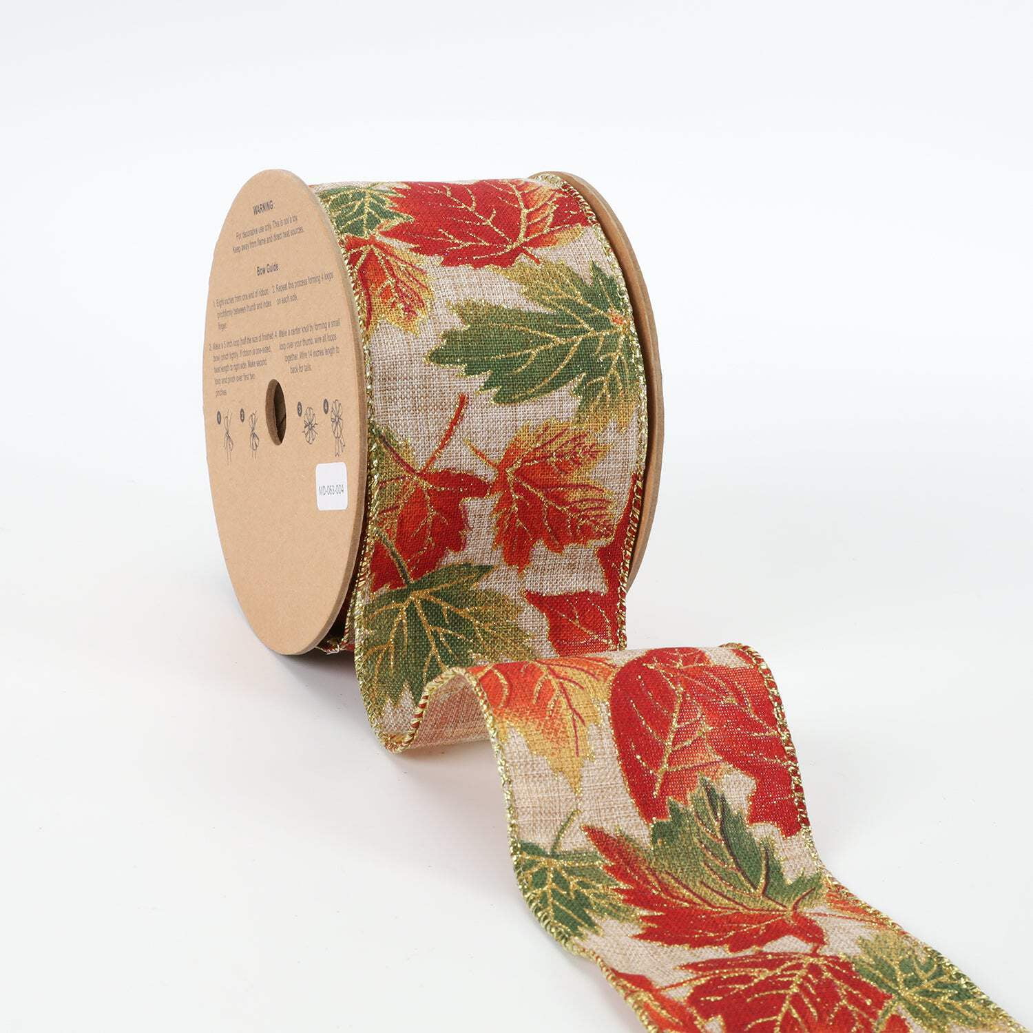 LaRibbons 2 1/2" Wired Ribbon | "Glitter Maple Leaf" Natural/Multi | 10 Yard Roll