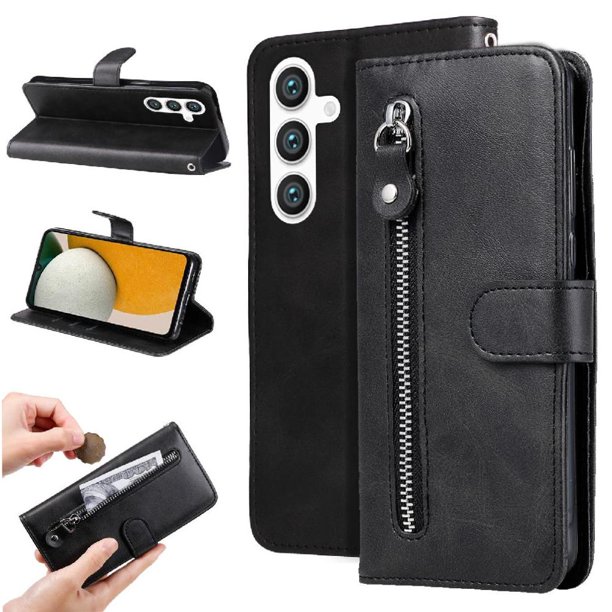 Estuche de Cuero PU con Cierre para Samsung Galaxy S25 , Funda Protectora con Billetera y Correa