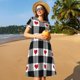 thumbnail image 4 of Balery Heart Black Buffalo Plaid Gingham Vestidos sueltos de manga corta para mujer, vestidos de verano 2025, vestidos casuales de corte A con vuelo., 4 of 6
