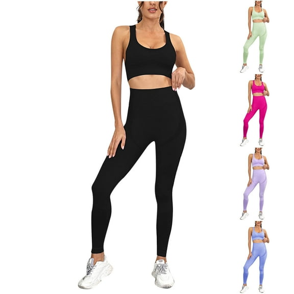 Miluxas Workout Sets for Women 2 Piece High Waisted Seamless Leggings with Stretchy Sports Bra Sets Gym Clothes Purple S(S)