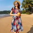 thumbnail image 4 of Picia Hawaiian Style Pattern Women's Short Sleeve Summer Dress Pleated Loose Swing Knee Length Short Sleeve Swing Dresses, 4 of 6