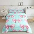 thumbnail image 2 of Manfei Dreamy Bowknot Comforter Sets King Size, Cyan Pink Down Comforter, Princess Ribbon Reversible Bedding King Comforter Set, Super Cozy Room Decoration, 3 Pieces, 2 of 8
