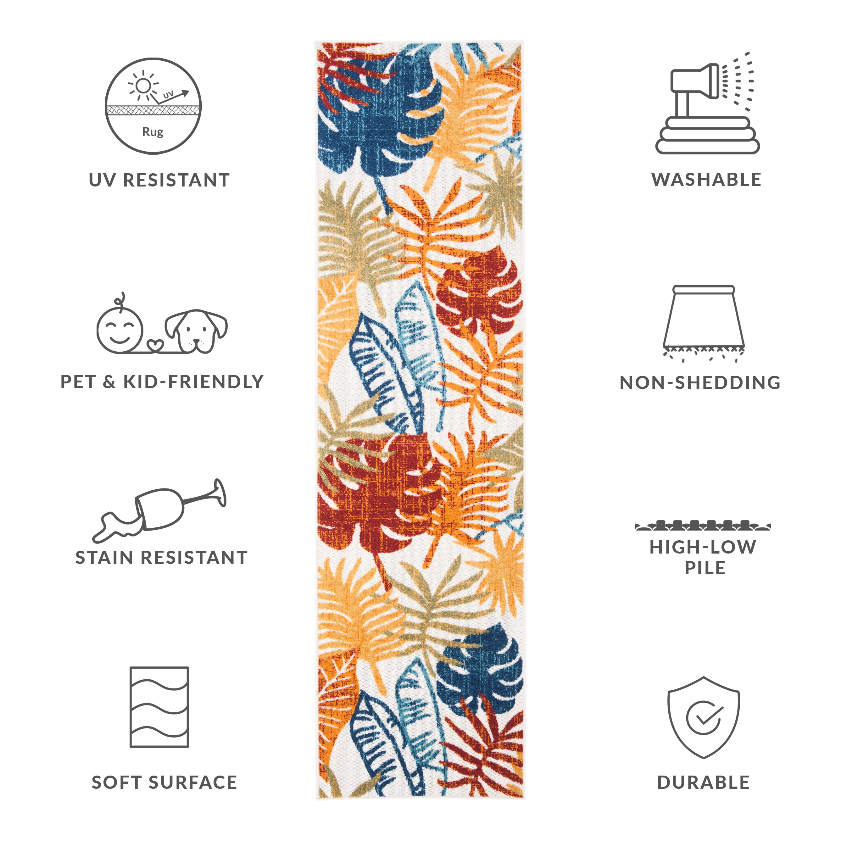 SAFAVIEH Cabana Kuzman Botanical Indoor/Outdoor Runner Rug, Creme/Red, 2' x 12'