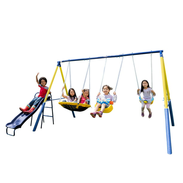 Sportspower Super Flyer Swing Set with 2 flying buddies, saucer swing, 5ft blow molded slide and 2 swings