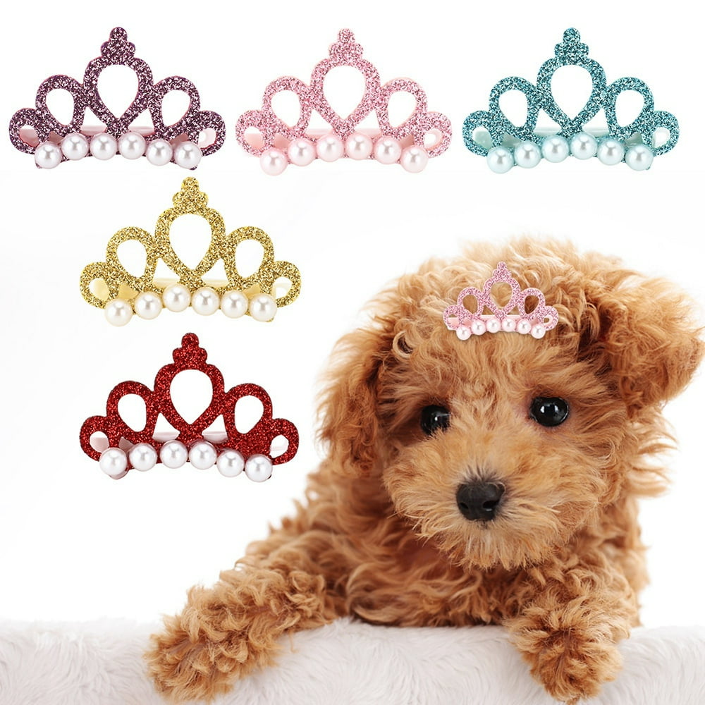Mgaxyff Small Dog Hair Hairpin, 25Pcs Pet Crown Hair Clip Hairpin