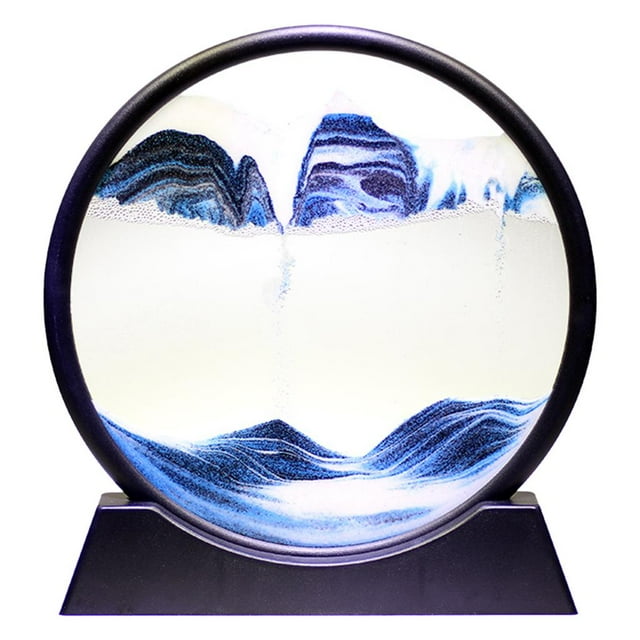 GUOOL Moving Sands Art Picture Round Glass 3D in Motion Display Flowing Sand Blue 7inch