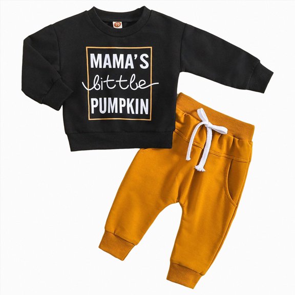 Wonitaaizi Toddler Baby Boy Fall Winter Clothes Letter Long Sleeve Crewneck Sweatshirt Top Pants Outfit Set (2-3 Years,Black)