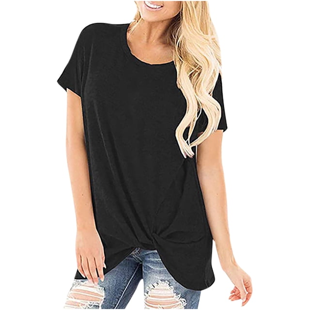 Pompotops T-Shirt Décontracté Col Rond pour Femmes Manches Courtes Ample Blouse Unie