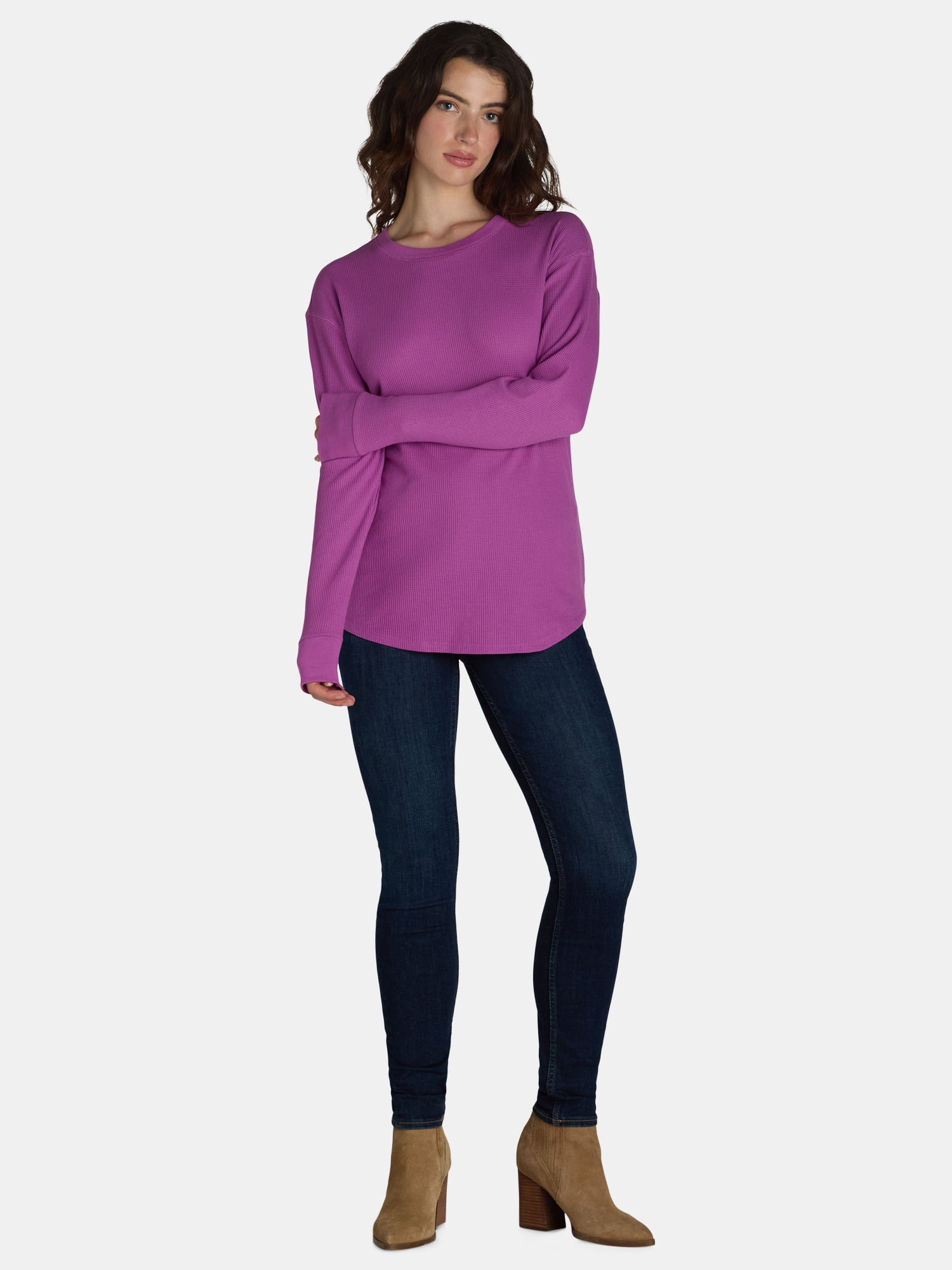Time and Tru Women's Thermal Top with Long Sleeves, Sizes XS-XXXL