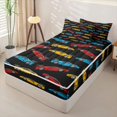thumbnail image 2 of Manfei Colorful Race Car Zipper Twin Comforter Sets with Fitted Sheet and 2 Pillowcases,Classic Kid Art Zipper Bedding Set,Black,Black Reversible,4pcs, 2 of 8