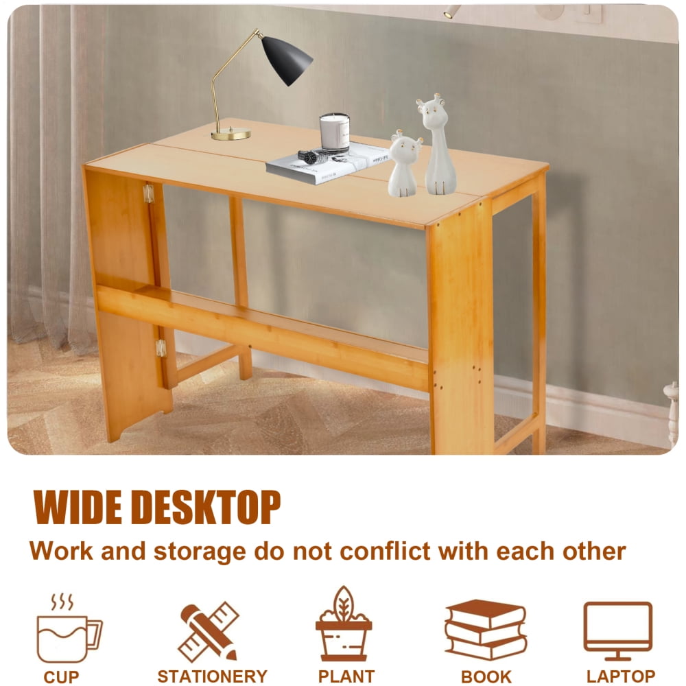 Foldable Bamboo Workstation, Compact Desk for Standing or Sitting in Bedroom, Kitchen, and Studio Spaces (Primary)