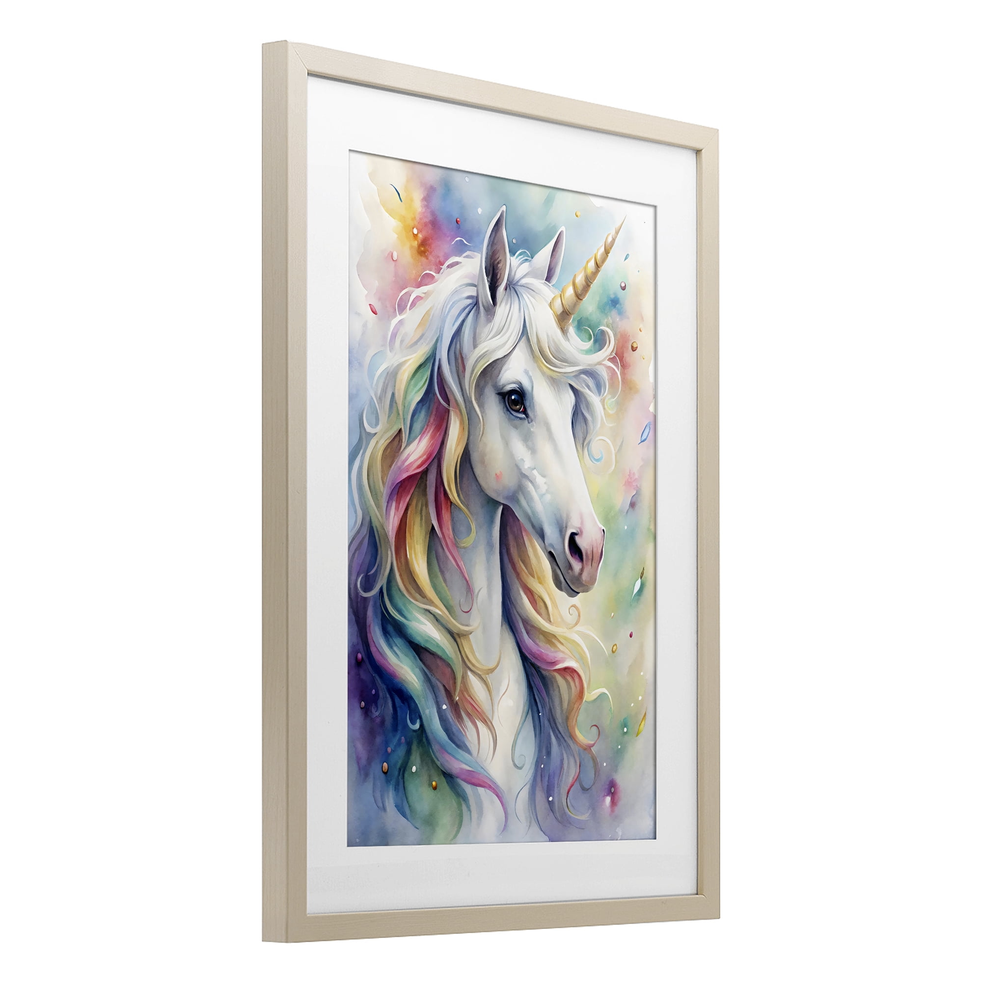 Stupell Industries Pastel Colorful Unicorn Birch Framed Print Under Glass, design by Creative Studio