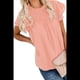 thumbnail image 2 of Blusas Casuales de Corta con Cuello Redondo, Encaje, Crochet y Pompones para Mujer, Color Rosa, Talla S, 2 of 7