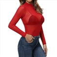 thumbnail image 2 of Camiseta de Larga Ajustada con Cuello Alto y Elástica Ultrafina para Mujer. Tops Transparentes. Rojo S, 2 of 7