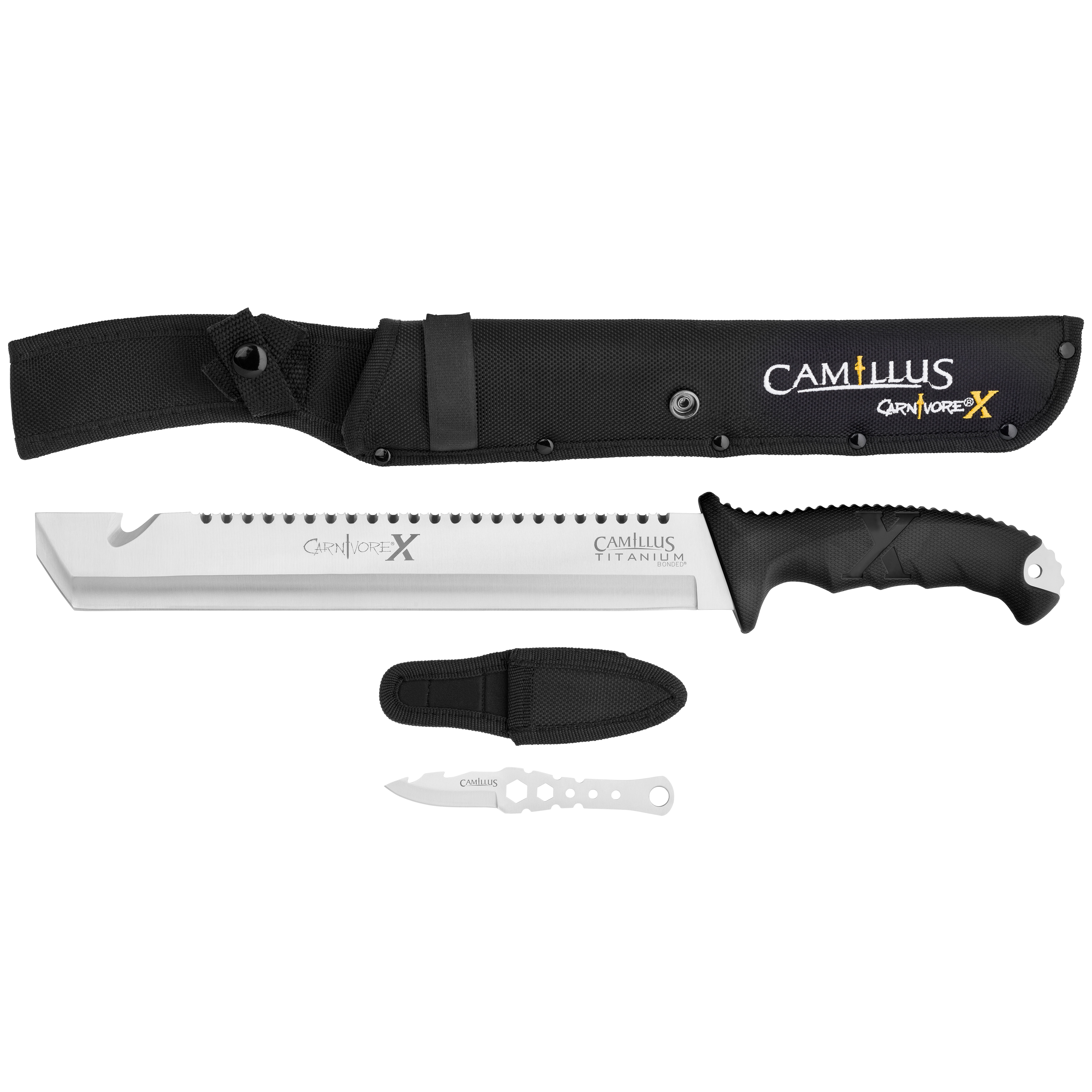 Camillus Carnivore x Machete, 18", Titanium Bonded, Full Tang, Trimming Tool and Sheaths, Black, 1-Count