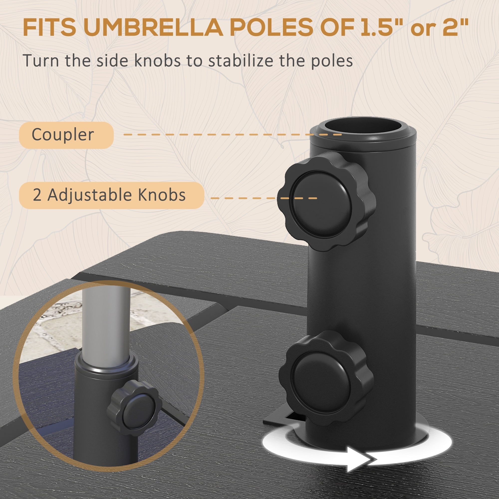 Outsunny 3-in-1 Outdoor Umbrella Base with Wheels and Handles, Coffee End Table, Flower Box Planter with Hole, 175 lbs. Capacity, Black