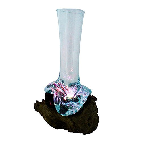 Cohasset Gifts & Garden 651VS-25L Luminary Molten Glass & Wood Skinny Vase - Approx 10" Tall
