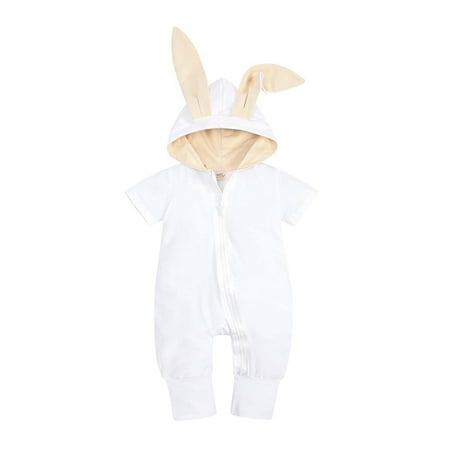 

Odeerbi Baby Bodysuit Layette Onesies for Toddler Newborn Rabbit Ears Hooded Short-sleeved Trousers Romper Jumpsuit White