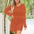 thumbnail image 2 of cfhntfmh Robes de Plage pour Femmes Été Mode Ajourée Couvre-Maillot U.S Douce à Manches Longues Col Ras du Cou Robe Mini Tricotée, 2 of 4