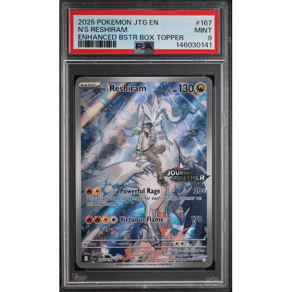 Graded 2025 Pokemon JTG EN Journey Together N's Reshiram Enhanced Bstr Box Topper PSA 9 #167