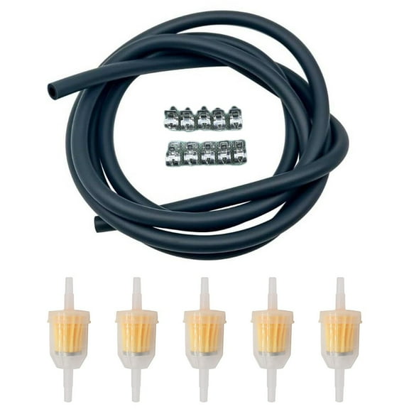 Black Fuel Line Hose Kit With Clamp And Inline Filter 1/4 Inch Brand New