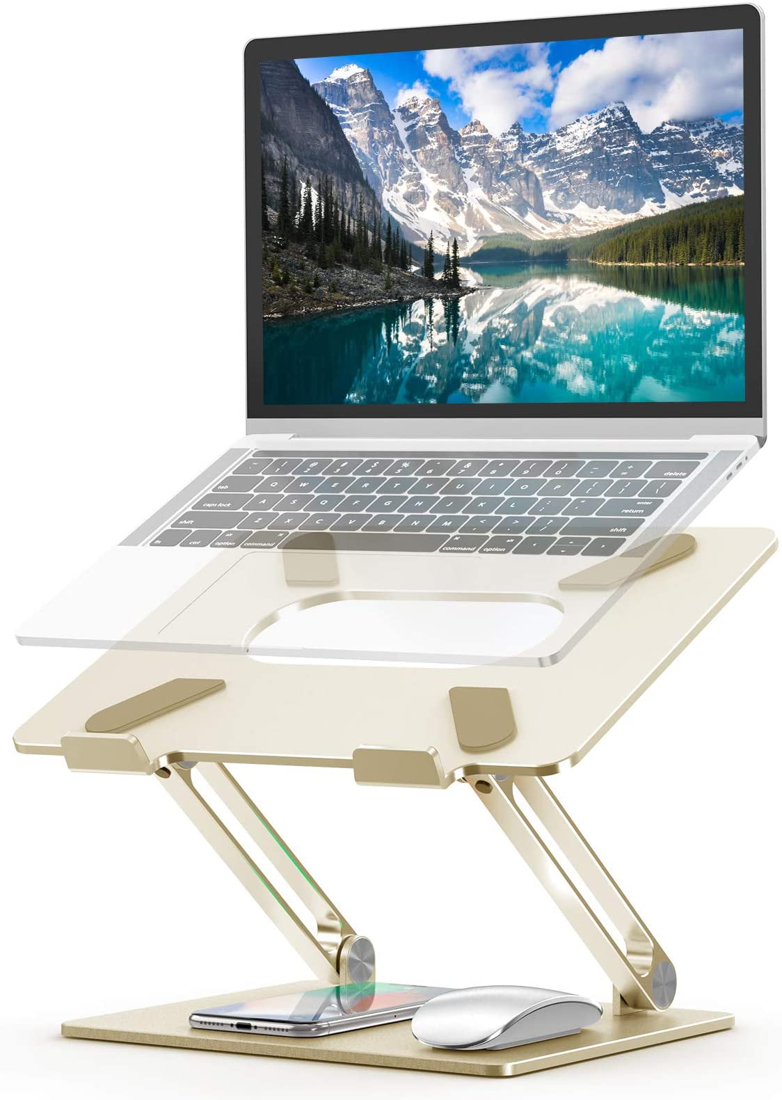 Laptop Stand Ergonomic Adjustable Notebook Stand Aluminum Portable Computer Riser with Heat-Vent Foldable Desktop Laptop Holder Compatible with MacBook Air Pro All 10 to 17 Inch Laptops