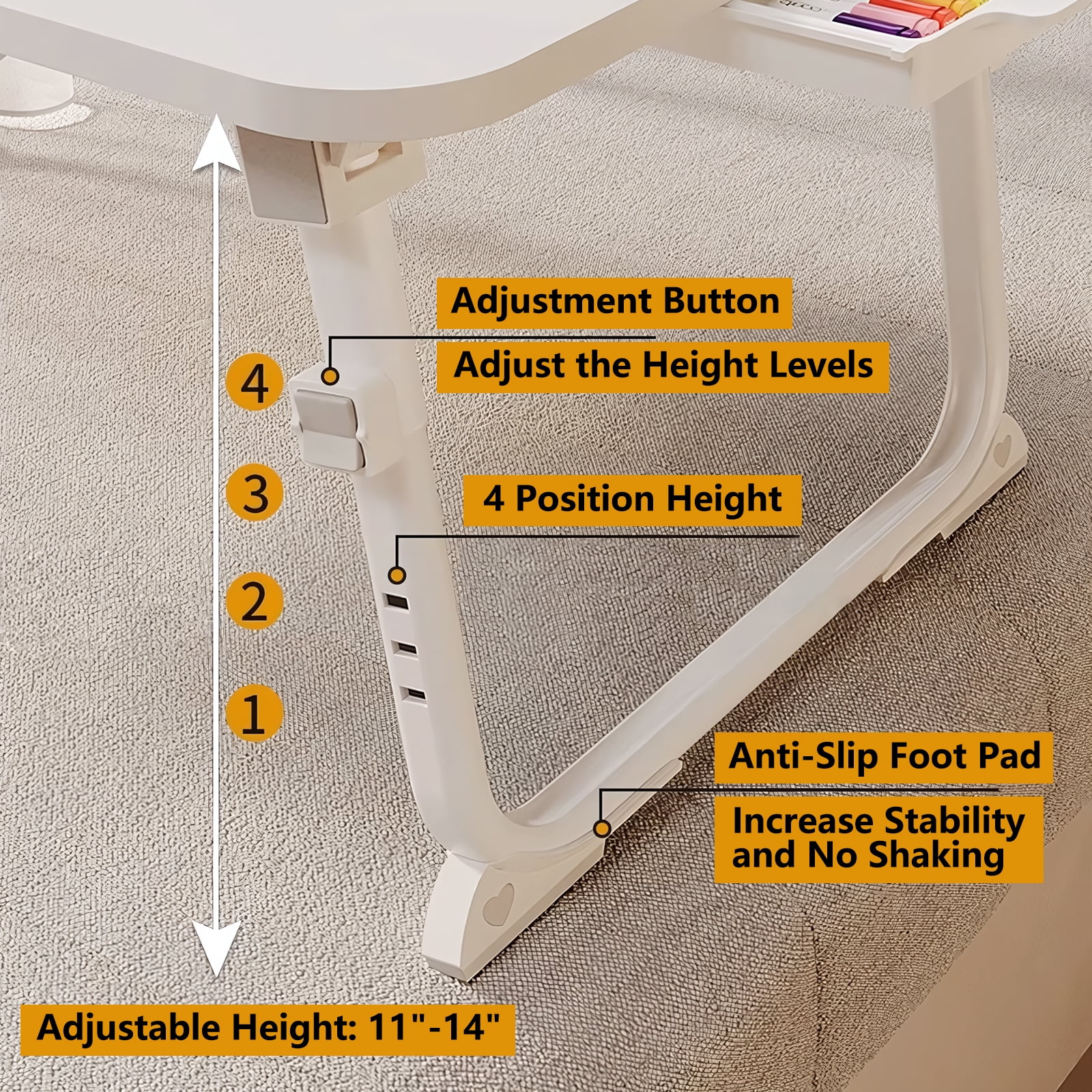 Yoneston Folding Laptop Bed Table, 23.6inch Portable Bed Tray Height Adjustable Laptop Desk with iPad Slots, Drawer and Cup Holder for Working Reading Writing, Eating, Watching-White