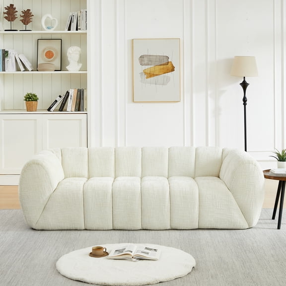 LifeSky Modern Chenille Sofa for Apartments: Cloud-Like Comfort for 3  Hours - Space-Saving 86.5" Three-Seater with Deep Seat & Quilted Design - Ideal for Living Rooms & Bedrooms