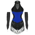 thumbnail image 3 of iiniim Women Tango Latin Dance Costumes Sequin Fringed Dance Leotard Bodysuit with Metallic Gloves Royal Blue M, 3 of 7