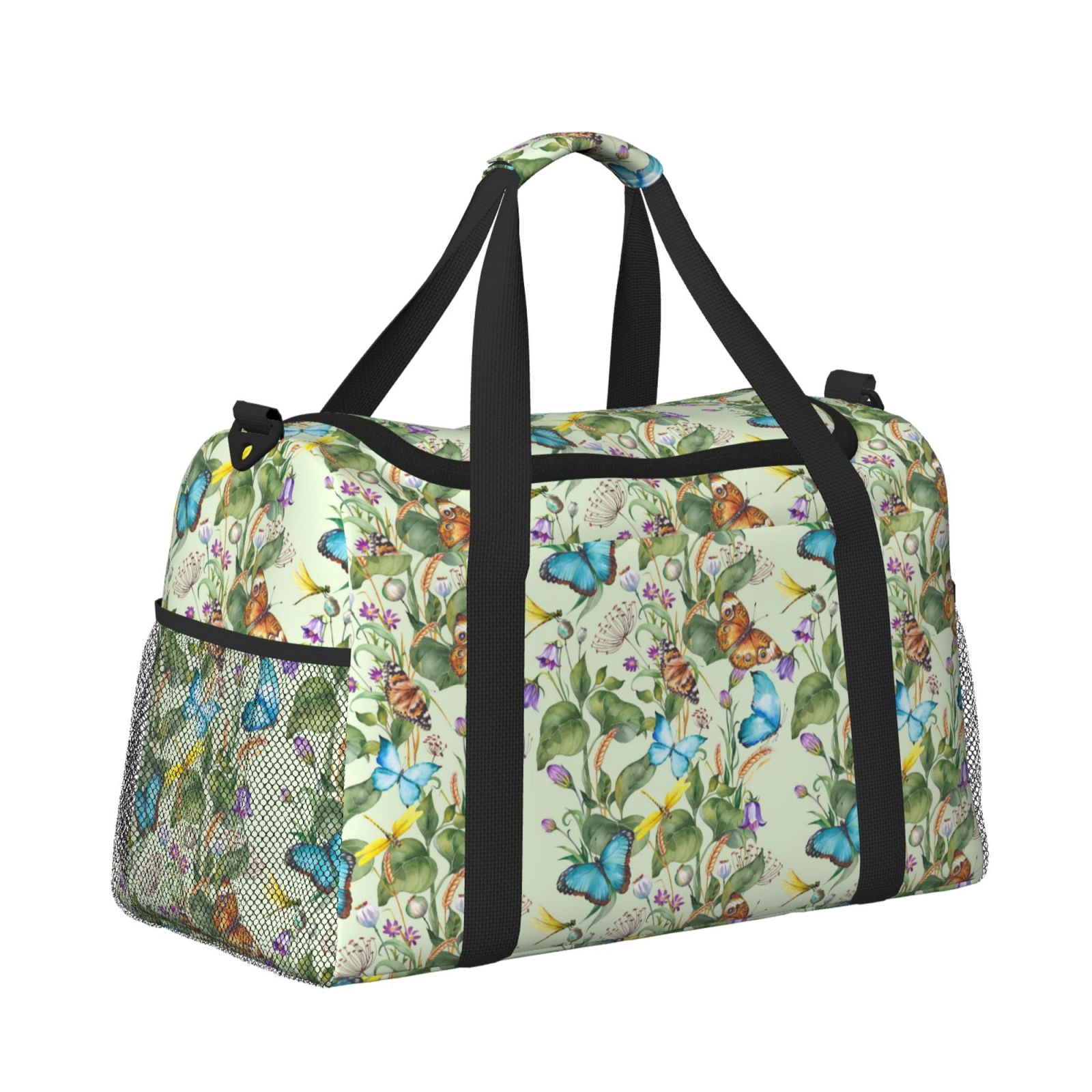 Fuzoiu Meadow Plants And Butterflies Print Travel Duffle Bag,Carry On Tote Bags,Duffel Bag,Sport Gym Bag, Hospital Bag for Labor and Delivery, Overnight Bag,Luggage Bag