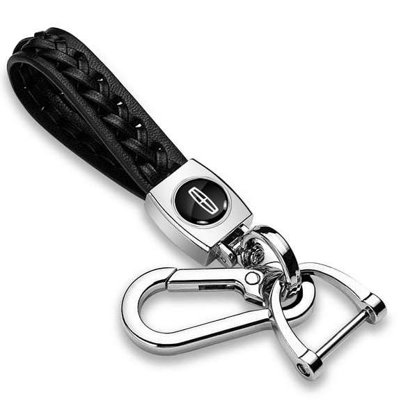 Lincoln Logo in Black Braided Rope Style Genuine Black Leather Key Chain