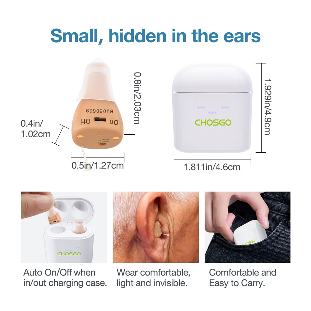 Chosgo K19RC Rechargeable CIC Hearing Aids for Seniors with Noise Cancelling,Beige