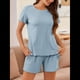 thumbnail image 5 of Conjunto de Pijama de Verano de 2 Piezas de Punto Acanalado y Corta para Mujer, Suave y Cómodo, para Estar en Casa. Azul XXL, 5 of 9