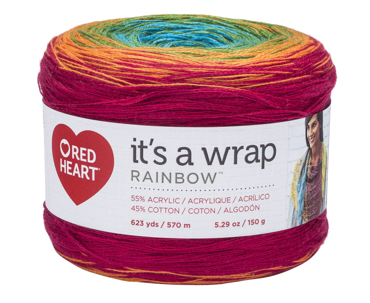 Red Heart It's A Wrap Rainbow Yarn, Fiesta, 5.29oz(150g), Fine, Acrylic/Cotton