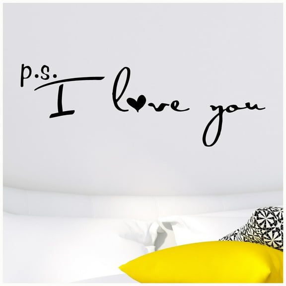 P.S. I Love You Vinyl Lettering Wall Decal Removable Sticker Love Decals Marriage Decor Size: 12.5"H x 37"L - Color: Black