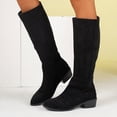 thumbnail image 2 of WAVSUF Women's Mid Calf Suede Boots Soft Sole Round Toe Wide Width Winter Daily Chunky Boots Black 6, 2 of 9