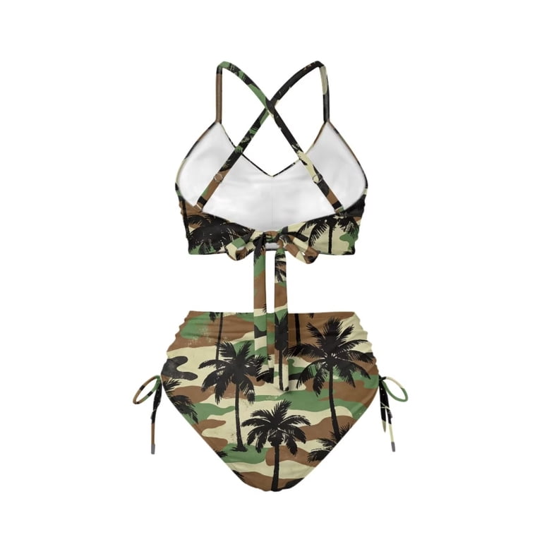 CHAQLIN Palm Tree Green Camo Bikini Set for Women Sexy High