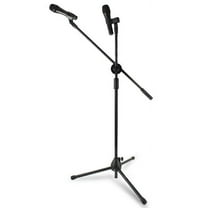 EQCOTWEA Microphone Stand Mic Foldable Double Clip Tripod 360 Rotating