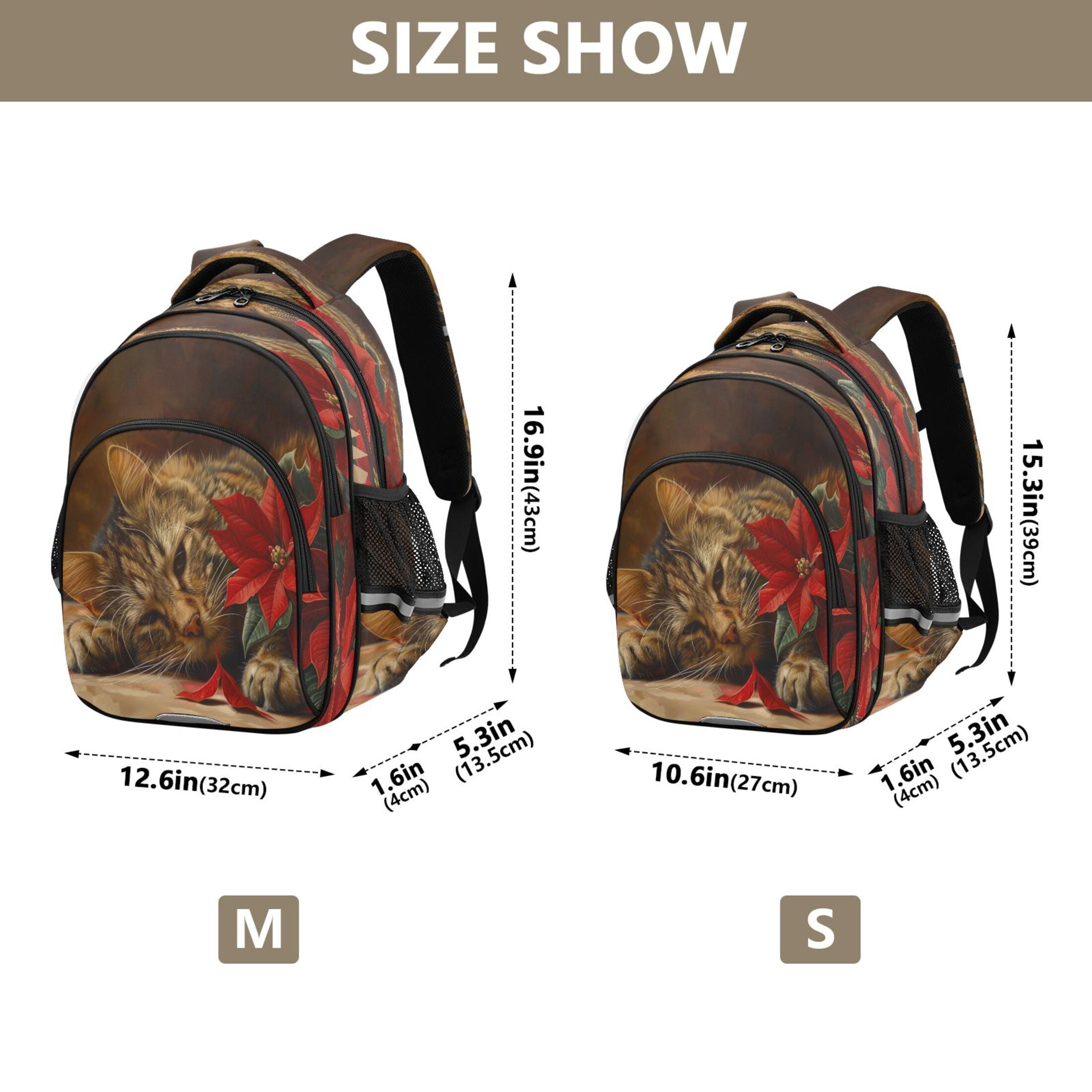 YAZAOO Backpack Fashio Cozy Cat with Florals Pattern Suitable Schoolbag Traveling Bag