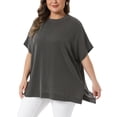 thumbnail image 4 of Agnes Orinda Women's Plus Size Striped Tops Crew Neck Short Sleeve Shirts Side Slit Summer Casual Blouse 4X Black, 4 of 6
