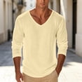 thumbnail image 2 of UVEASISHA Men' Cotton T-Shirt Long Sleeve V Neck Solid Basic Tees Relaxed Fit Casual Summer Tops Vacation Street Breathable Undershirt, 2 of 6